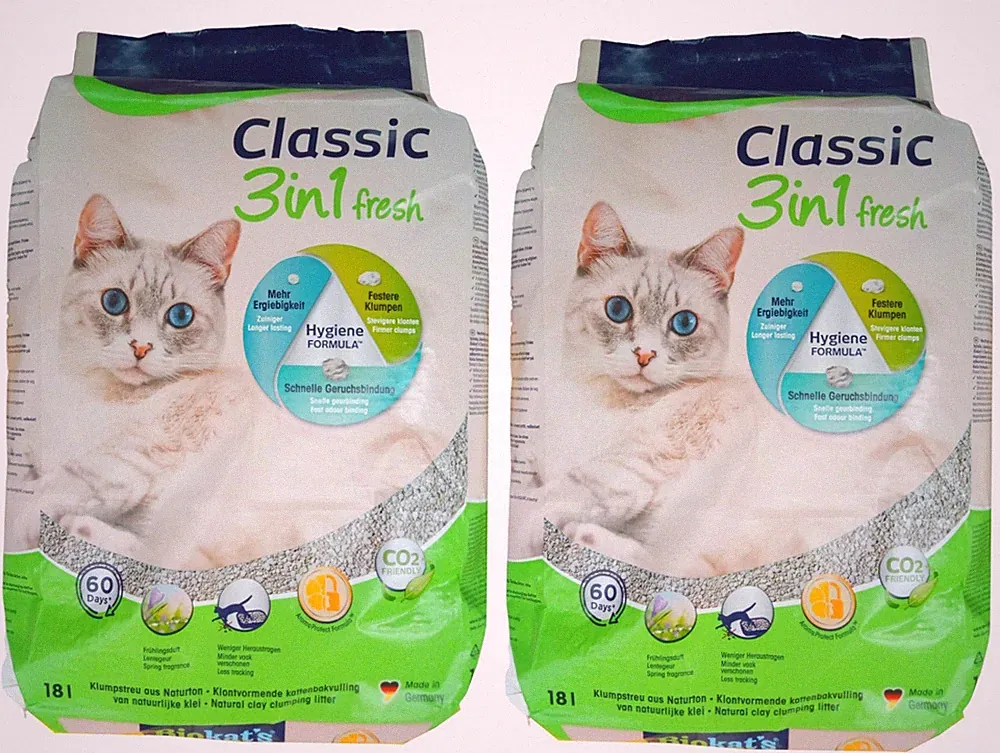 (€ 1,00/L) Biokat's Classic Fresh 3in1 Katzenstreu Klumpstreu: 2 x 18 L