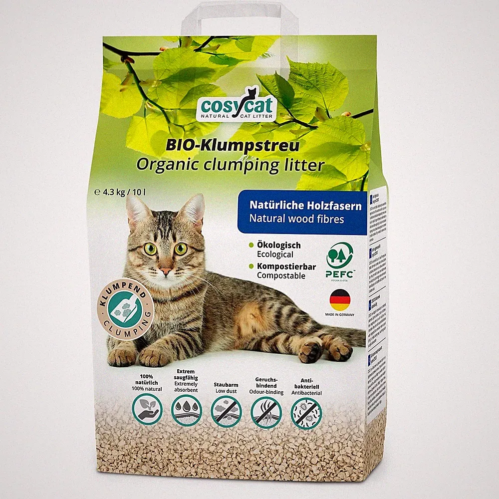 10L CosyCat Bio-Klumpstreu FEIN aus Holz 100% natürliches Katzenstreu