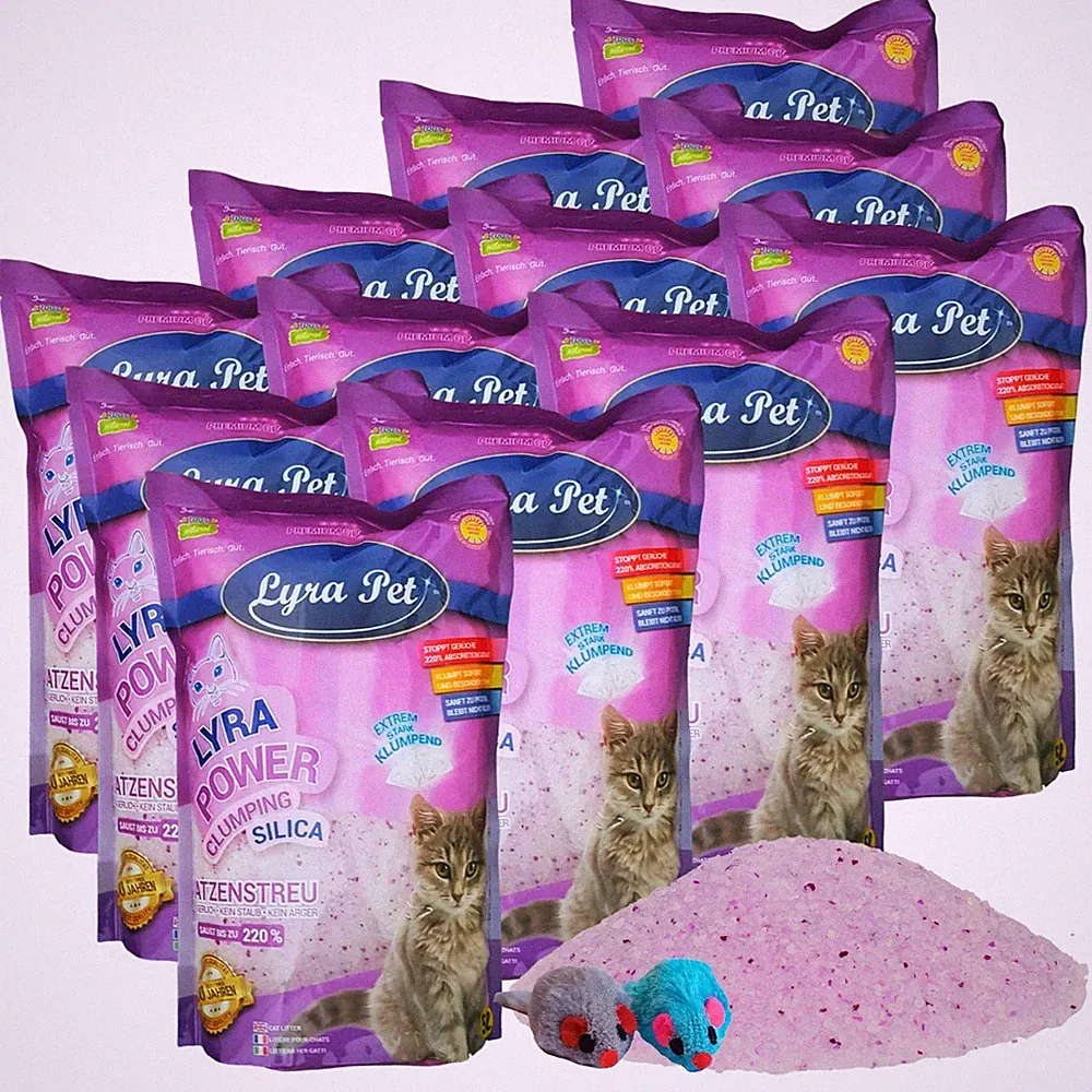 12x 5 L Lyra Power Silikat Cat klumpend Katzenstreu ergiebig Lyra Pet® + 2 Mäuse