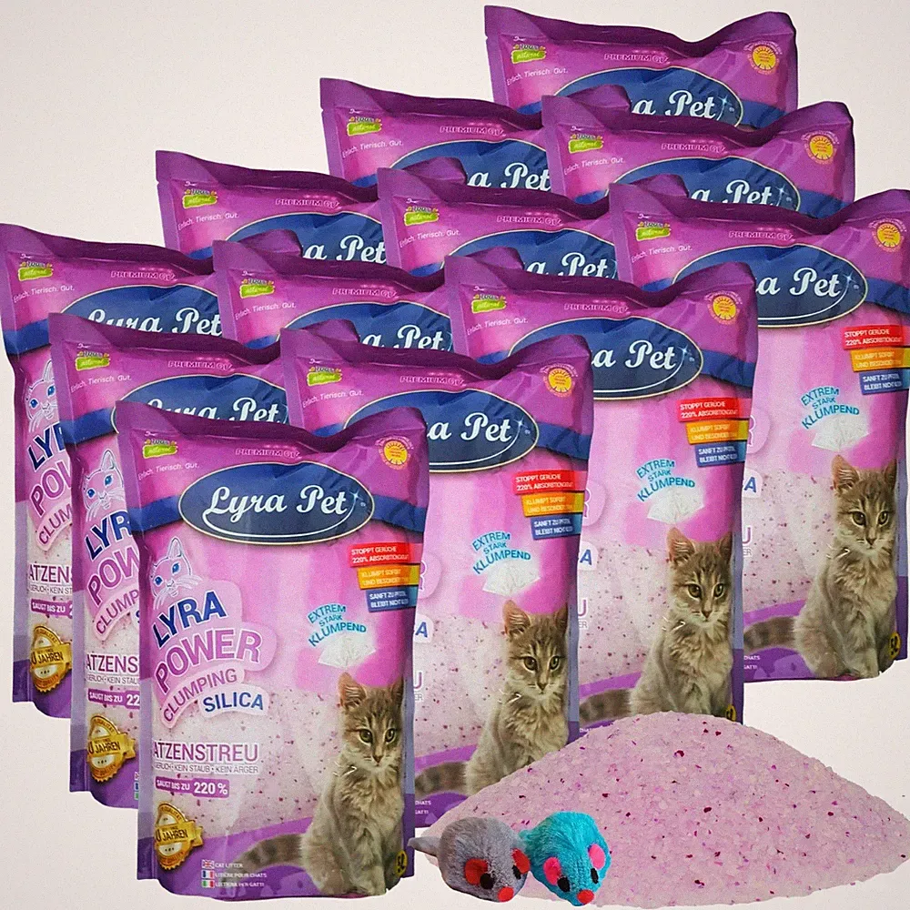 12x 5 L Lyra Power Silikat Cat klumpend Katzenstreu ergiebig Lyra Pet® + 2 Mäuse