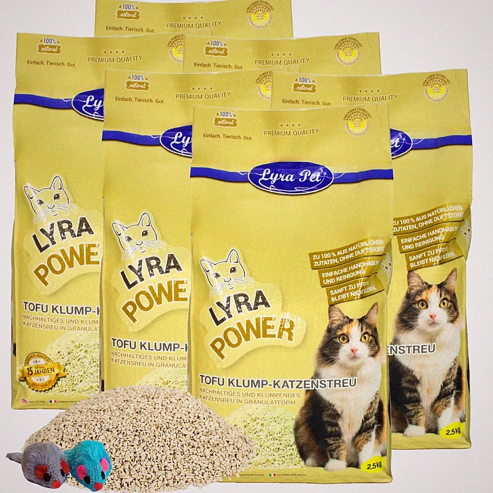 15 kg Tofu Katzenstreu Klumpstreu staubfrei umweltfreundlich Lyra Pet® + 2 Mäuse