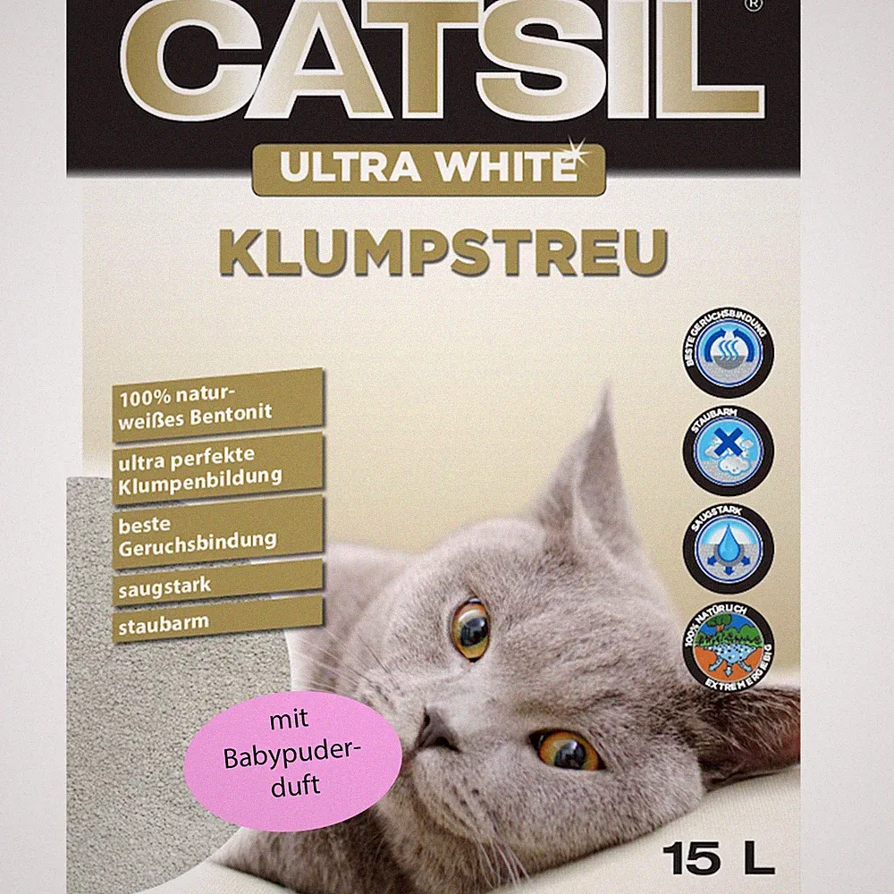15L Catsil Katzenstreu klumpend Babypuderduft white staubarm Cat Streu Bentonit