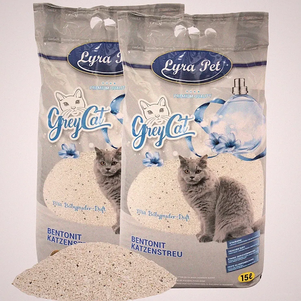 2 x 15 L GreyCat® Katzenstreu Bentonit mit Aktivkohle Duft klumpend Lyra Pet®