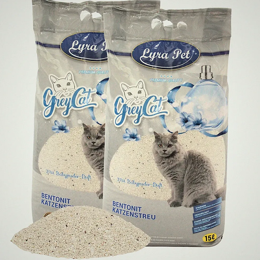 2 x 15 L GreyCat® Katzenstreu Bentonit mit Aktivkohle Duft klumpend Lyra Pet®
