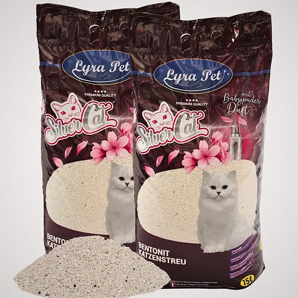 2 x 15 L SilverCat® Katzenstreu Klumpstreu mit Aktivkohle Bentonit Lyra Pet®
