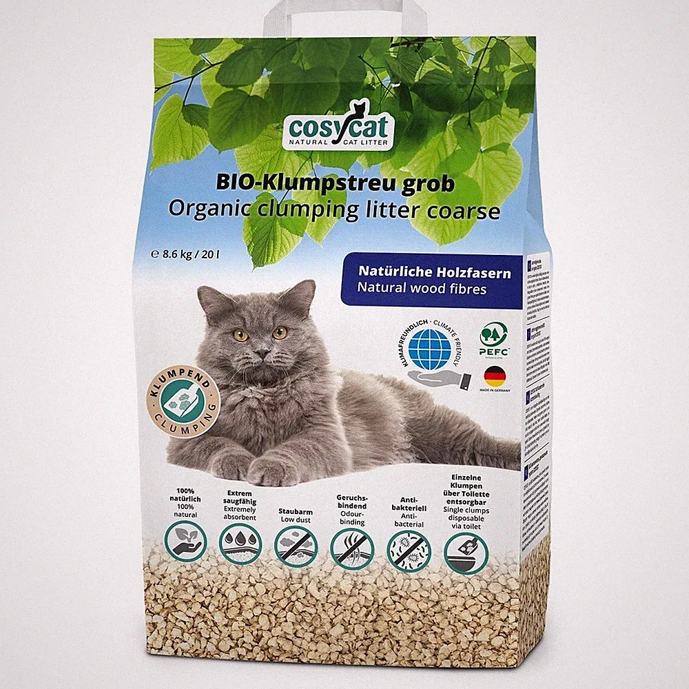 20 L CosyCat Bio-Klumpstreu GROB aus Holz 100% natürliches Katzenstreu