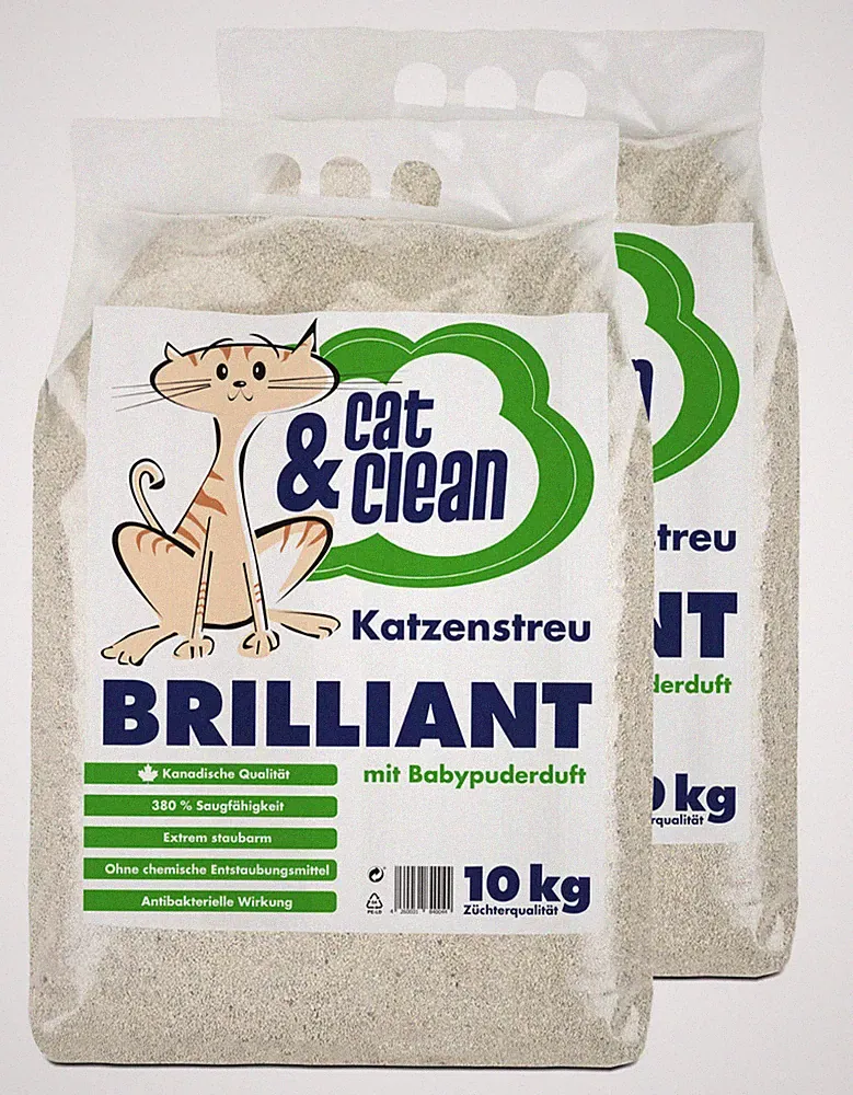 2x 10kg = 20kg Cat & Clean® Katzenstreu Brilliant mit Babypuderduft Klumpstreu