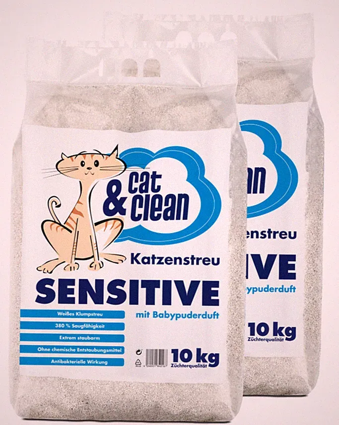 2x 10kg = 20kg Cat & Clean® Katzenstreu Sensitive mit Babypuderduft Klumpstreu