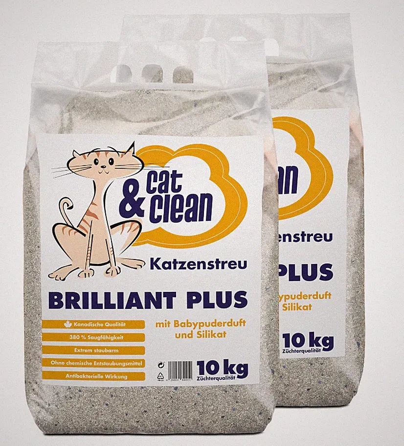2x 10kg Cat & Clean® Katzenstreu Brilliant plus mit Babypuderduft und Silikat