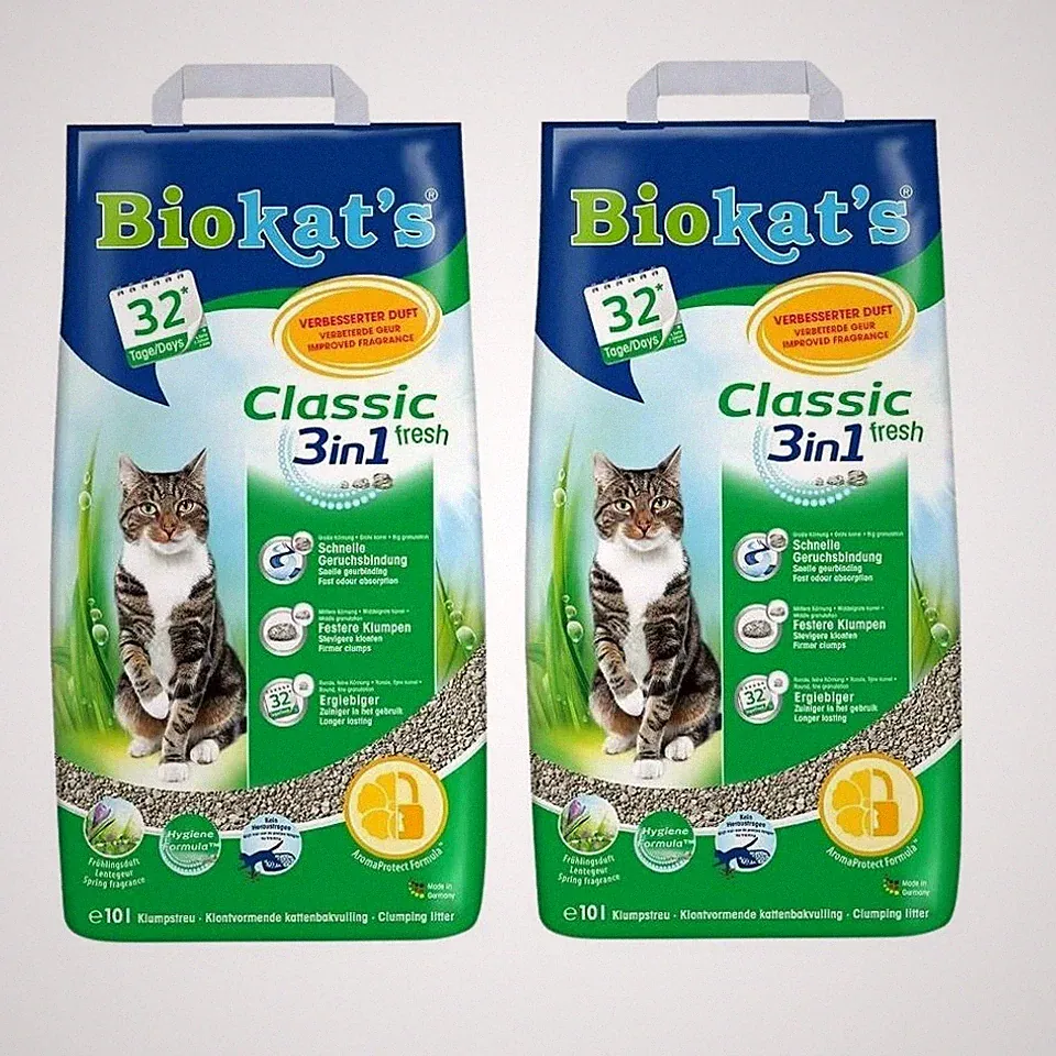 2x10 L BIOKAT'S Classic 3w1 Fresh Katzenstreu Klumpstreu Bentonit Grasduft