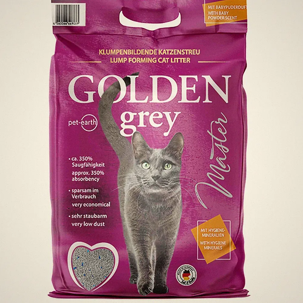2x14 kg Golden Grey Master Klumpstreu Katzenstreu Babypuderduft Silikat Streu