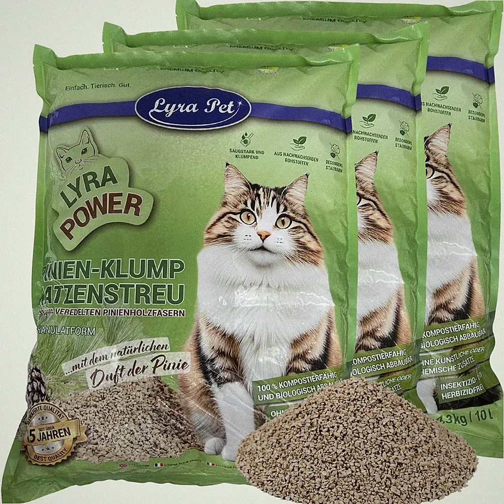 3 x 10 Liter Lyra Power Pinien Katzenstreu Klumpstreu staubarm Lyra Pet®