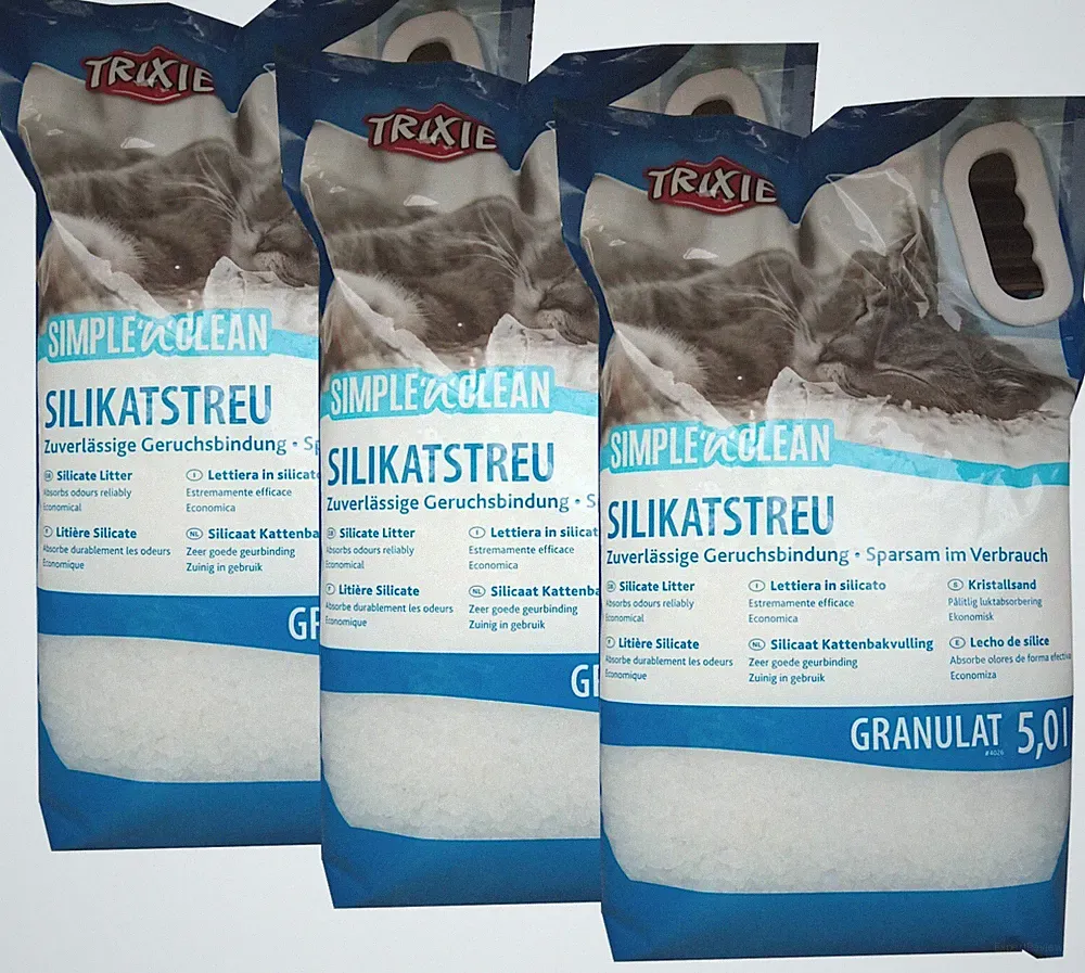 3 x 5 l Trixie Simple'n'Clean (€ 3,20/L) Granulat Katzenstreu Silikatstreu