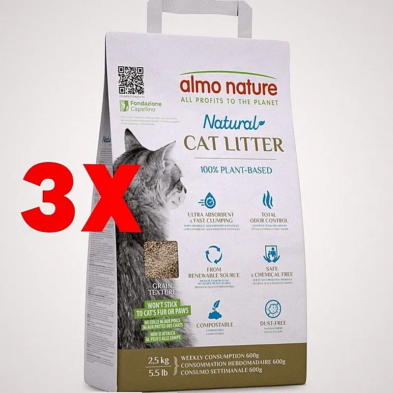 3 X ALMONATURE Katzenstreu 2,5 kg Sack