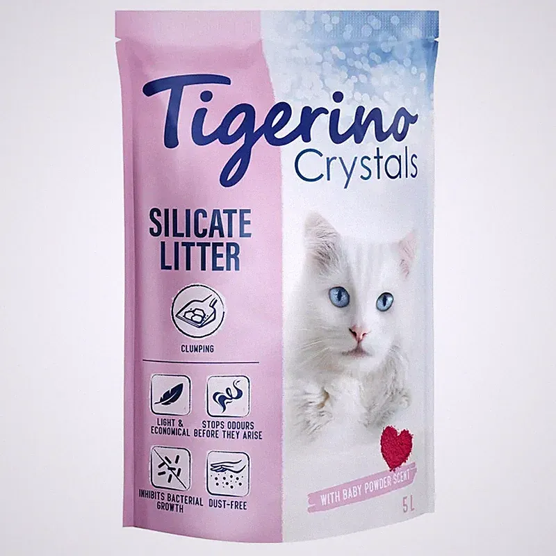 3 x Tigerino Crystals klumpendes Katzenstreu - Babypuderduft 5 Liter