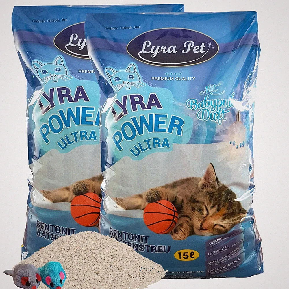 30 Liter Lyra Power ULTRA excellent Katzenstreu Bentonit Duft Lyra Pet® +2 Mäuse