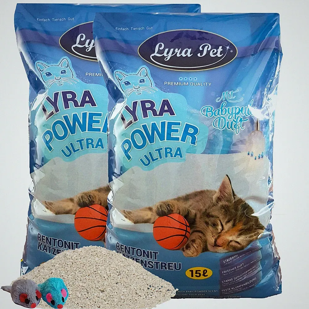 30 Liter Lyra Power ULTRA excellent Katzenstreu Bentonit Duft Lyra Pet® +2 Mäuse