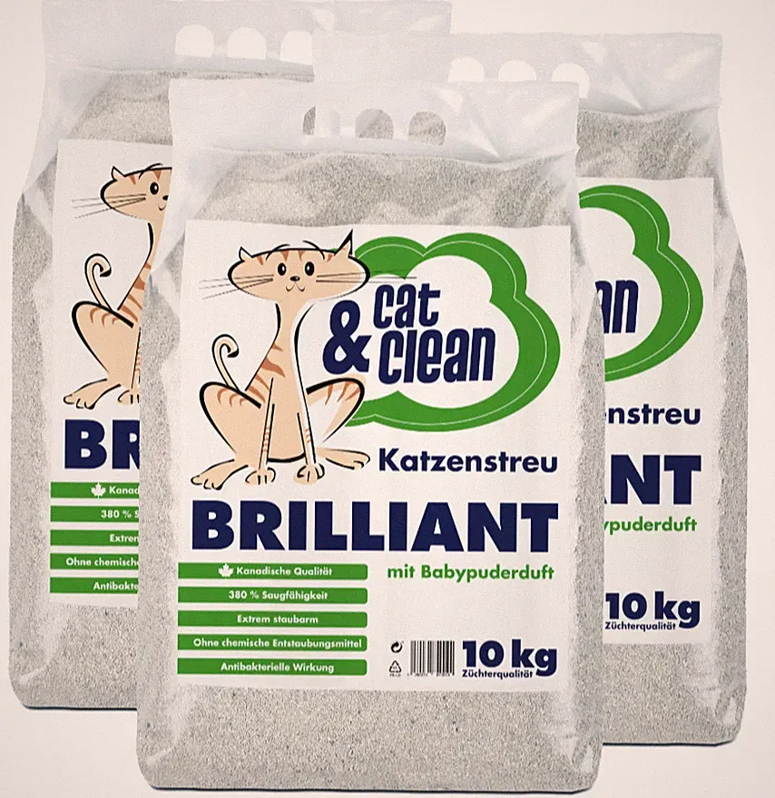 3x 10kg = 30kg Cat & Clean® Katzenstreu Brilliant mit Babypuderduft Klumpstreu