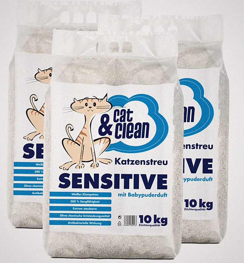 3x 10kg = 30kg Cat & Clean® Katzenstreu Sensitive mit Babypuderduft Klumpstreu