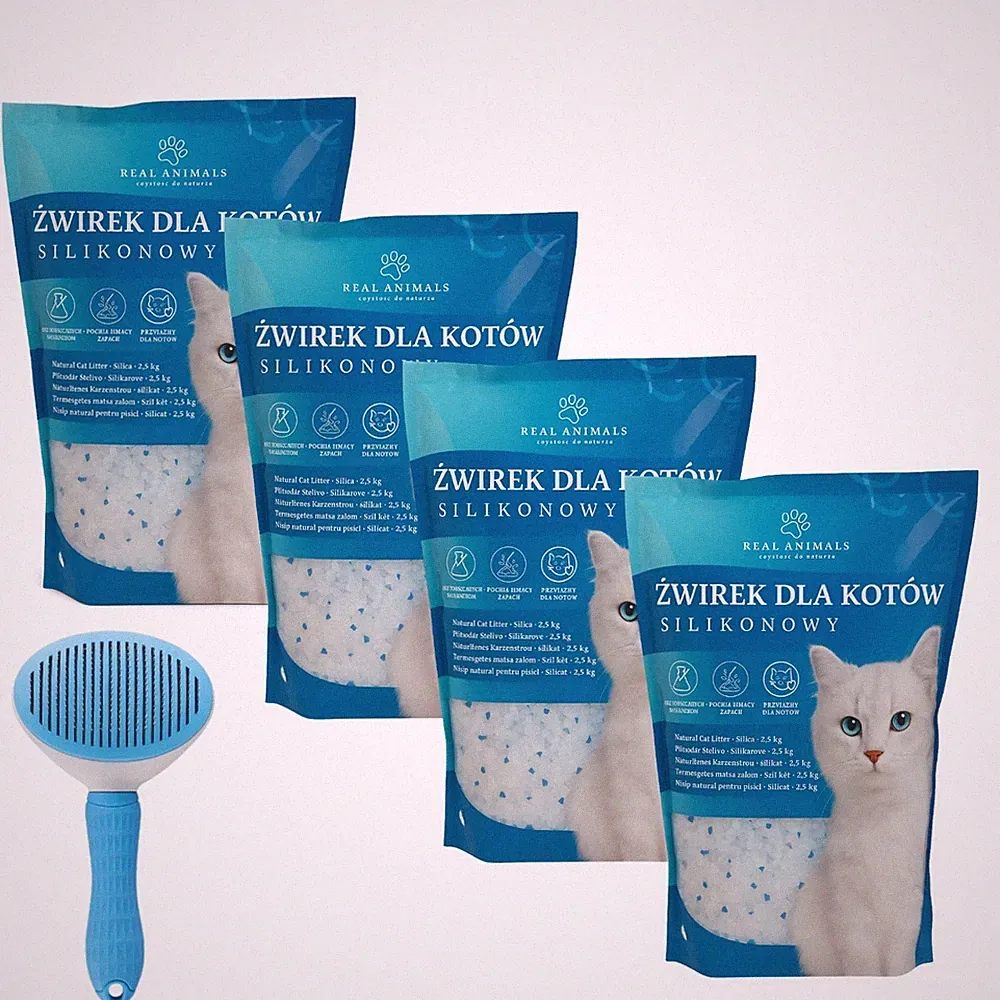 4er-6er Set Silikat-Katzenstreu Klumpfrei Saugrfähig Staubfrei + Katzenbürste