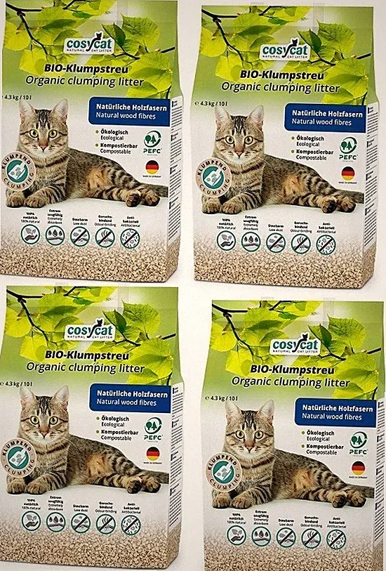 4x10 Liter CosyCat Bio-Klumpstreu FEIN aus Holz 100% natürliches Katzenstreu 40L
