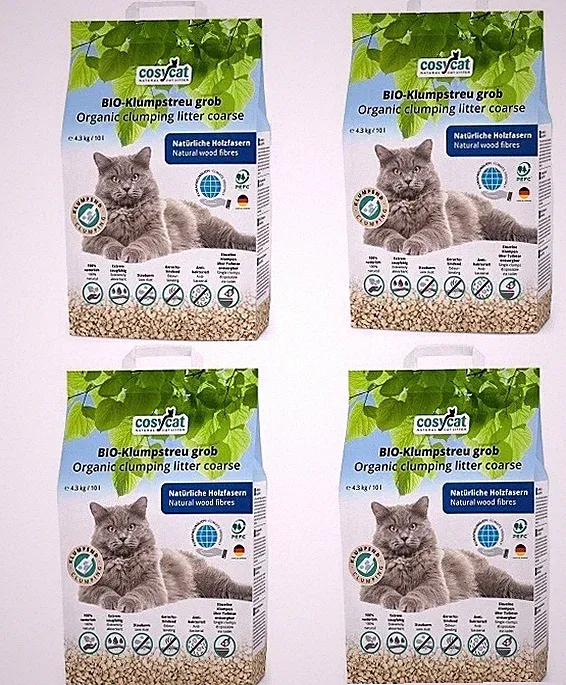4x10L CosyCat Bio-Klumpstreu GROB aus Holz 100% natürliches Katzenstreu 40L