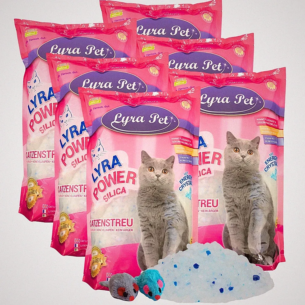 6 x 5 L = 30 L Lyra Power Silikat Katzenstreu Cat kumpfrei Lyra Pet® +2 Mäuse