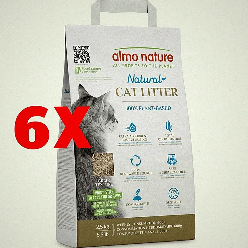 6 X ALMONATURE Katzenstreu 2,5 kg Sack