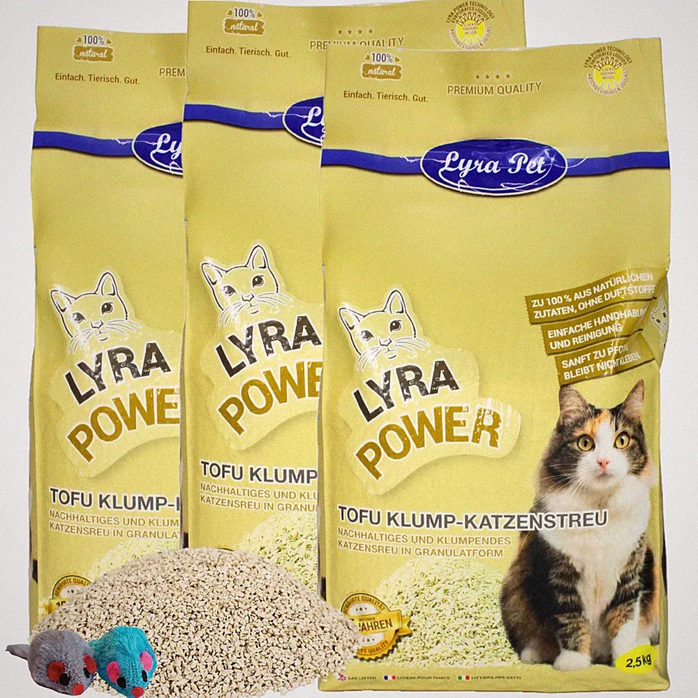 7,5 kg Tofu Katzenstreu Klumpstreu staubfrei umweltfreundlich Lyra Pet®+ 2 Mäuse