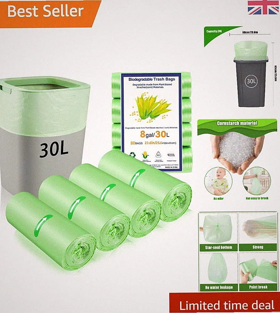80 x 30 Liter Müllbeutel, 23,6 * 25,6 Zoll/8 Gallonen Lebensmittelabfallsack 4 Rollen grün