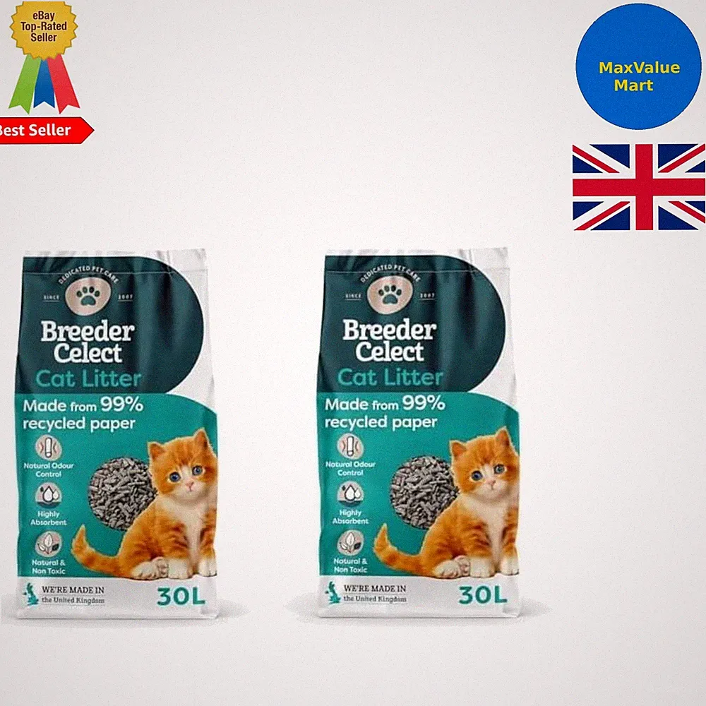 99% Recyclingpapier Katzenstreu 30L - Geruchskontrolle & kompostierbar, 2er Set