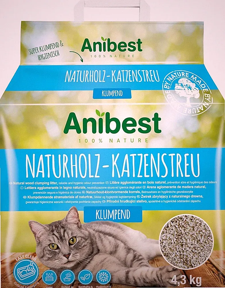 Anibest Katzenstreu, klumpendes Einstreu-Granulat für Katzen, 100 % natürliche &