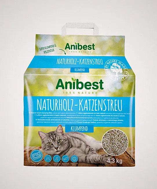 Anibest Naturholz Katzenstreu, klumpendes Einstreu-Granulat, 10 l (4,3 kg)