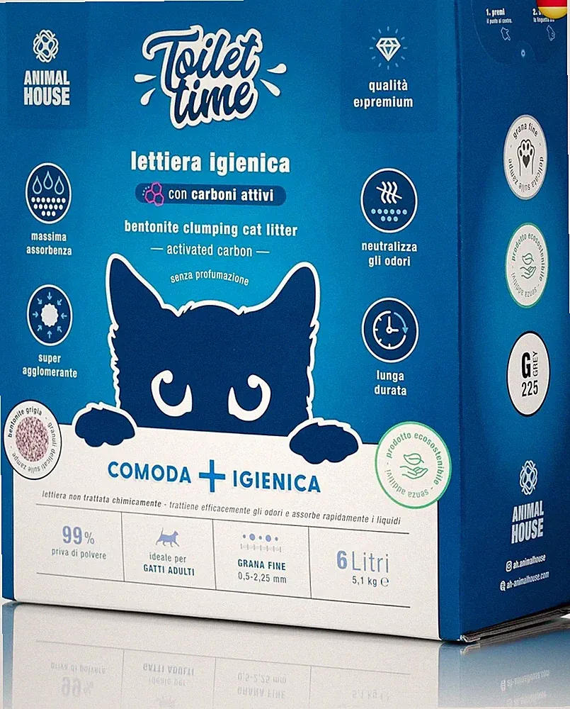 Animal House Toilet Time, 6L Bentonit-Katzenstreu mit Aktivkohle, antistatisch