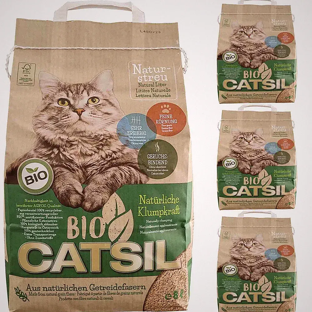 Bio-CATSIL Katzenstreu 4x8 Liter Naturstreu klumpend pflanzlich kompostierbar