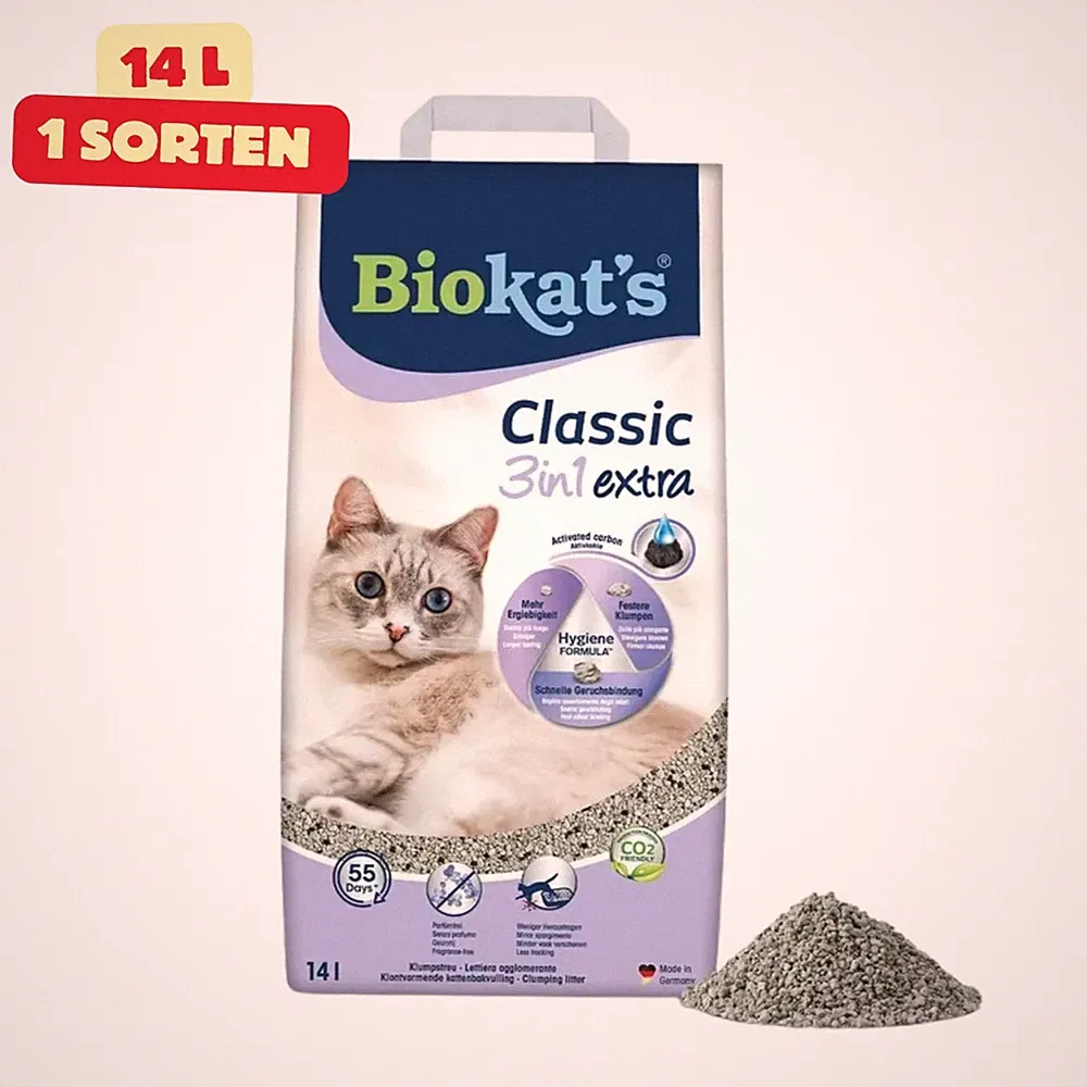 Biokat's Classic 3in1 Extra Katzenstreu Klumpstreu Aktivkohle Parfümfrei 14L