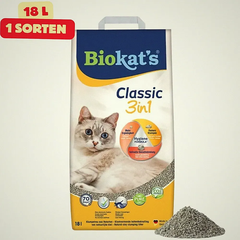 Biokat's Classic 3in1 Katzenstreu Klumpstreu Parfümfrei 18L Naturton Sauberes