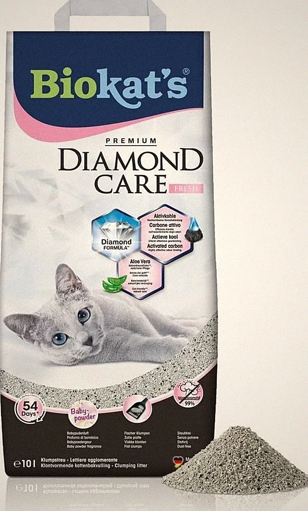 Biokat's Diamond Care Classic Duftende Katzenstreu mit Aktivkohle und Aloe Vera