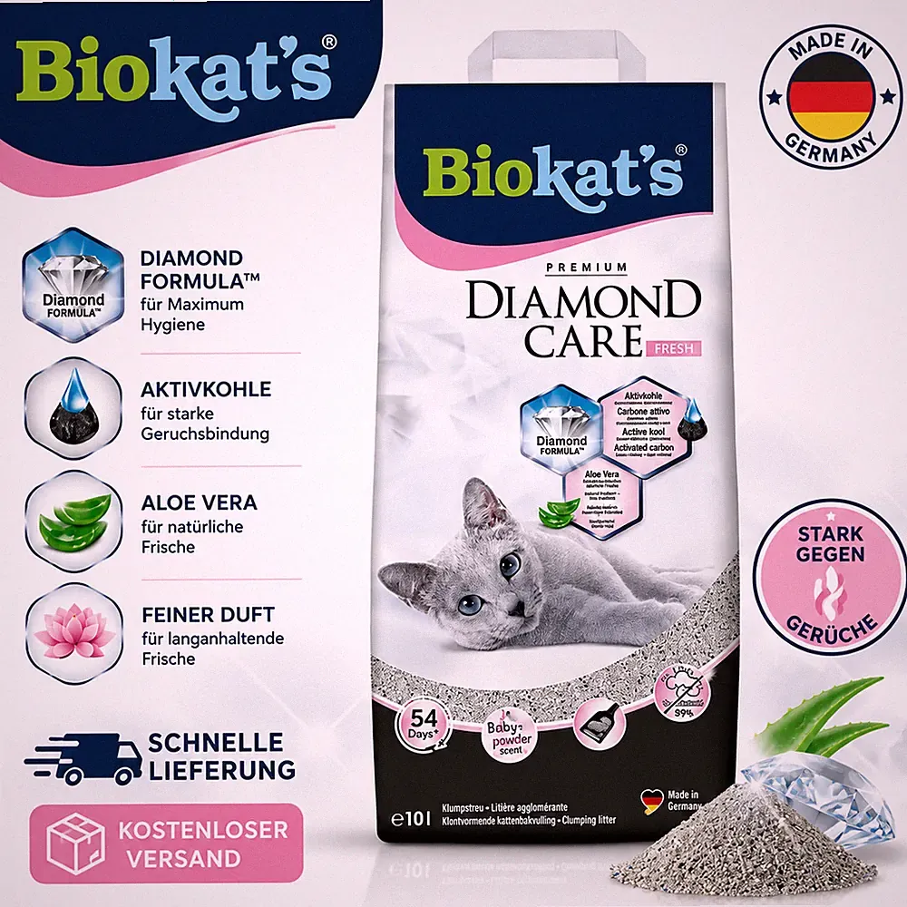 **Biokat’s Diamond Care Classic Katzenstreu – Feine Klumpstreu mit Aktivkohle, D