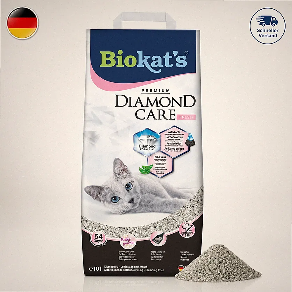 Biokat's Diamond Care Fresh Katzenstreu 10L Klumpstreu Aktivkohle Aloe Vera