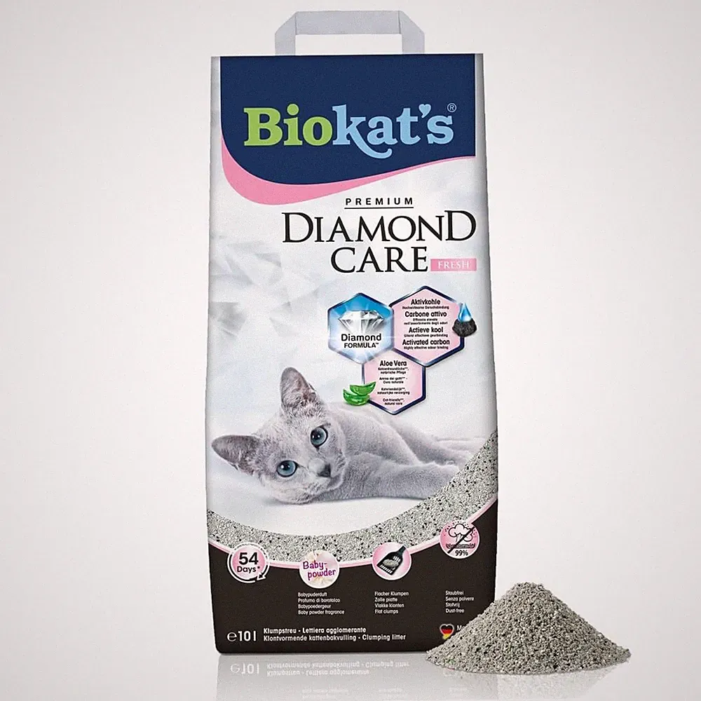Biokat's Diamond Care Fresh Katzenstreu Babypuderduft Bentonit Aktivkohle 10L