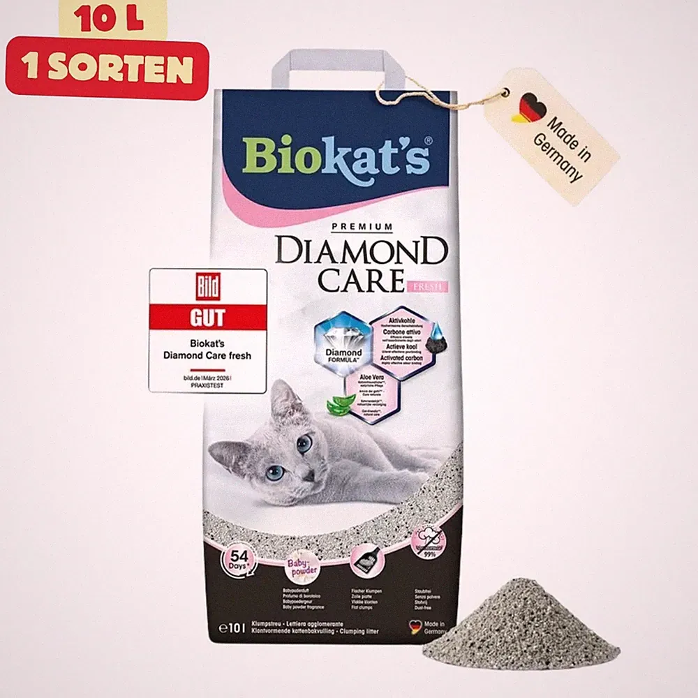 Biokat's Diamond Care Fresh Katzenstreu Klumpstreu Babypuder Duft Aloe Vera 10 L