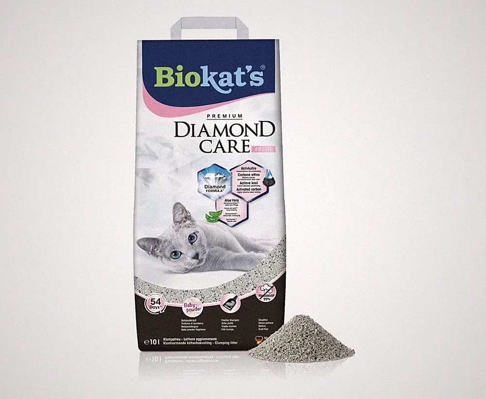 Biokat's Diamond Care Fresh Katzenstreu mit Babypuder-Duft - 1 Sack (1 x 10 L)