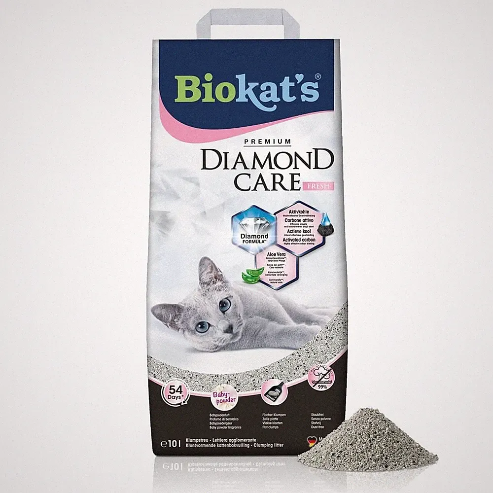 Biokat's Diamond Care Fresh Katzenstreu mit Babypuder Duft Feine Klumpstreu 10 L