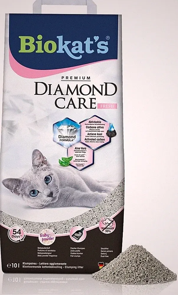 Biokat's Diamond Care Fresh Katzenstreu mit Babypuder-Duft, Feine Klumpstreu,10L