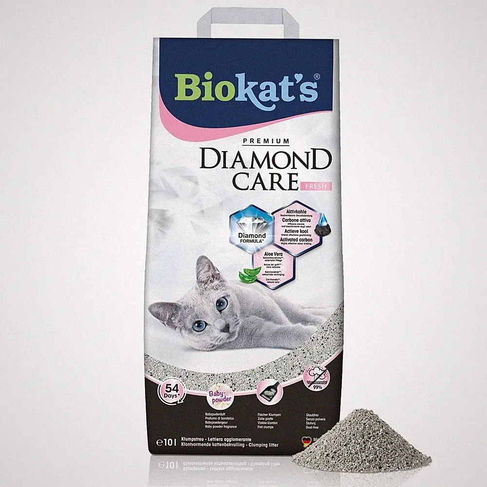 Biokat's Diamond Care Fresh Katzenstreu mit Babypuder Duft Feine Klumpstreu aus