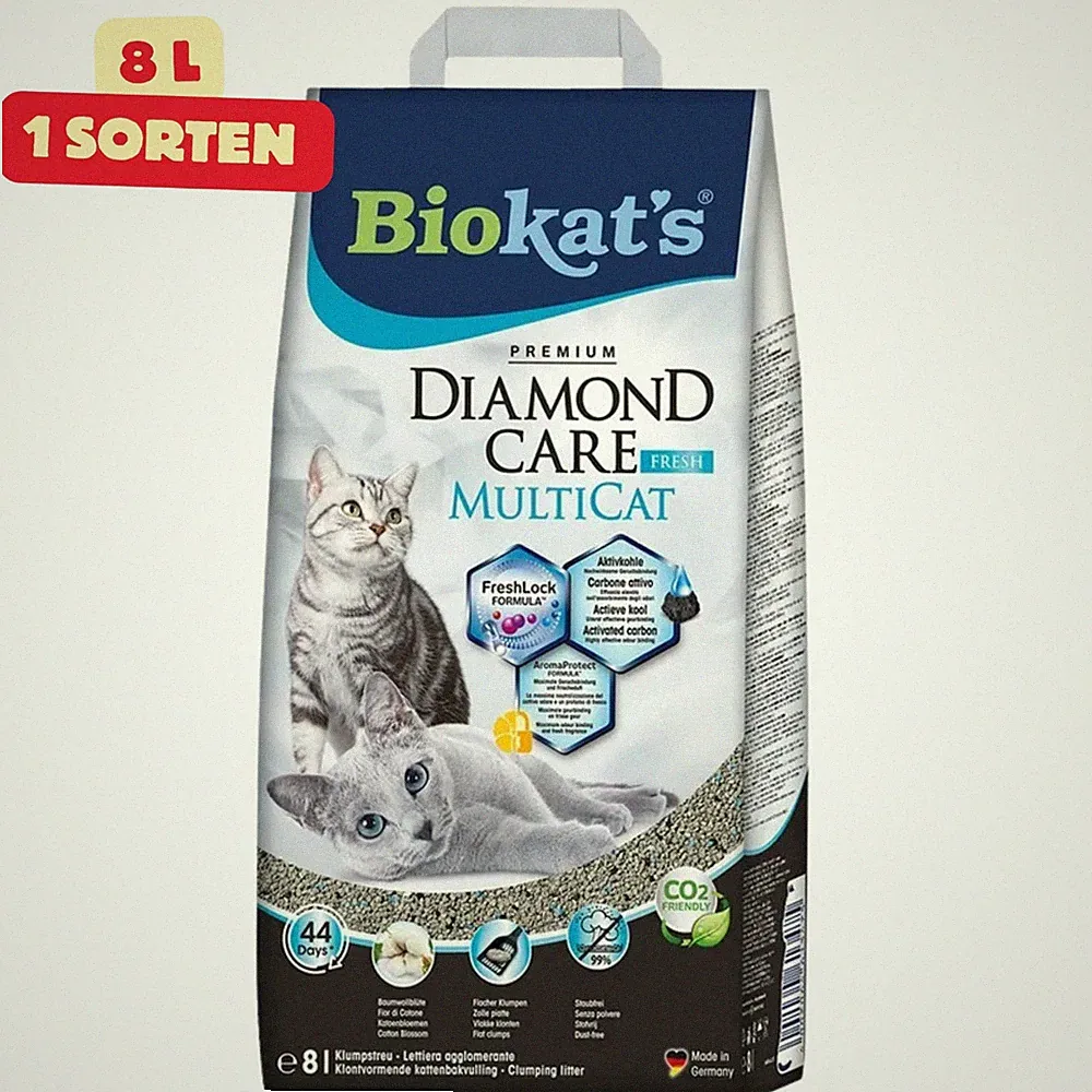 Biokat's Diamond Care MultiCat Fresh Katzenstreu Klumpstreu Aktivkohle Duft 8L
