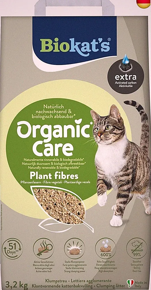 Biokat's Organic Care Plant Fibres Extra mit Aktivkohle 3,2 kg - Grobe