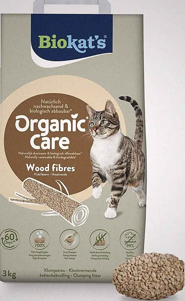 Biokat's Organic Care Wood Fibres 3 kg - Feine klumpende Katzenstreu aus nachwac