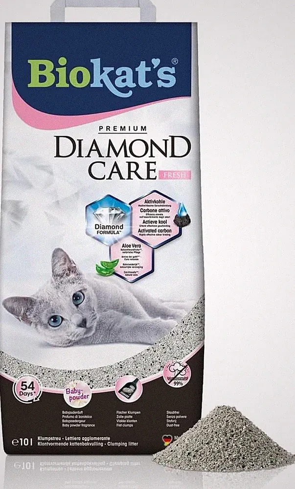 Biokats Diamond Care Fresh Katzenstreu 10L- Klumpenstreu mit Aktivekohle & Aloe